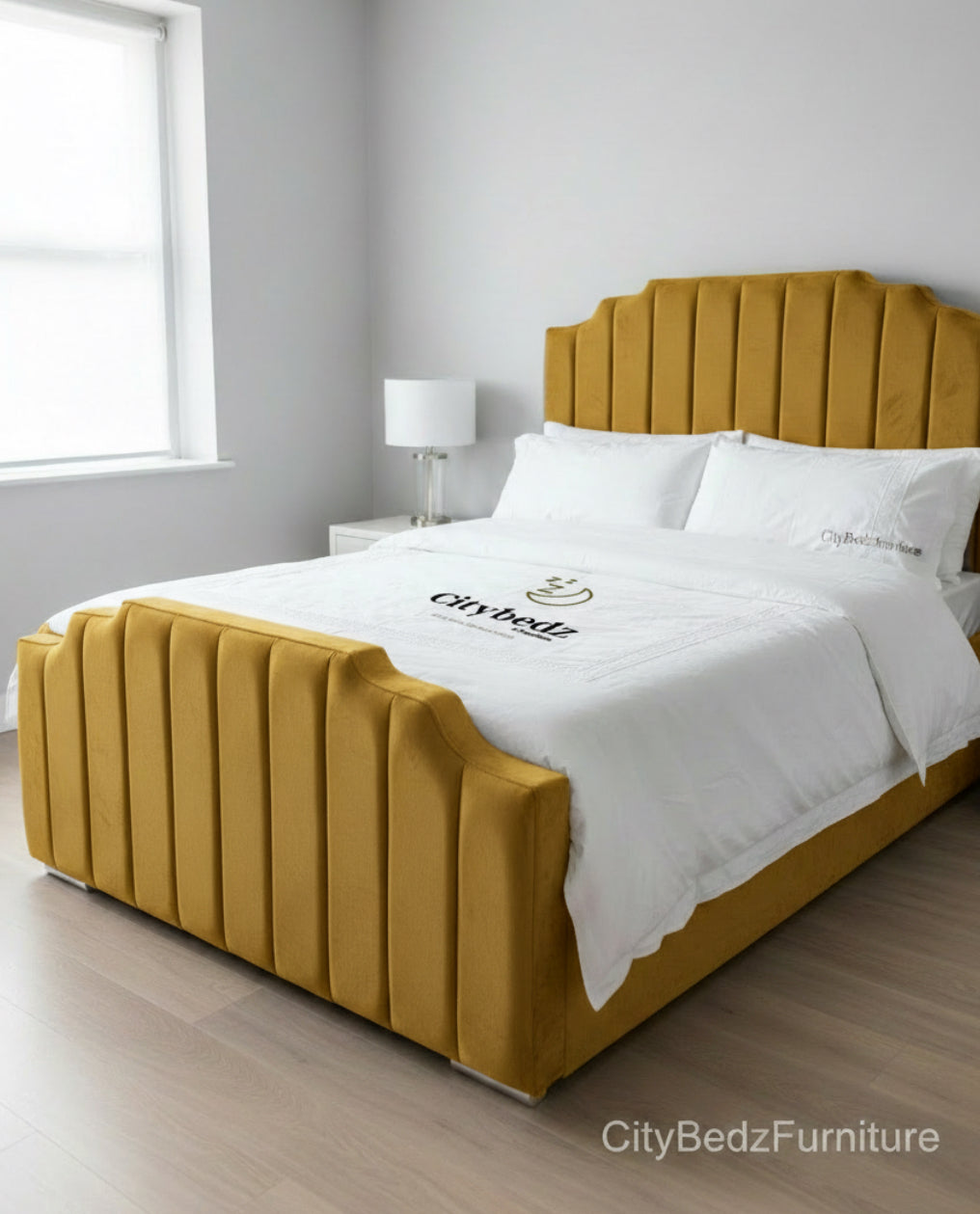 Plush Velvet Panel Bed Frame – Vertical Panel Design