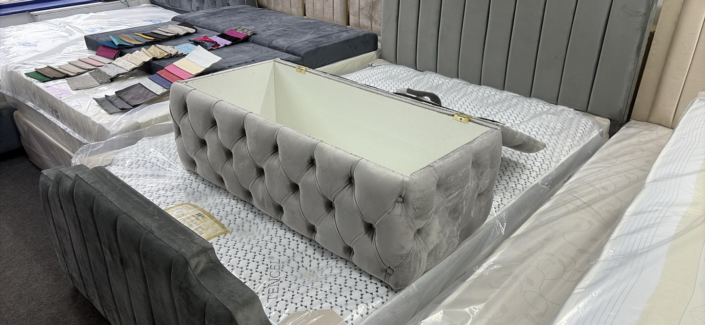 Luxury Grey Velvet Storage Ottoman