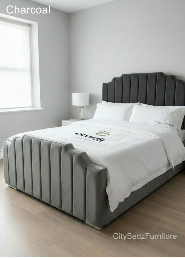 Plush Velvet Panel Bed Frame – Vertical Panel Design