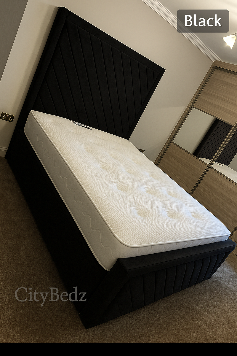 Plush Velvet Chevron Panel Bed