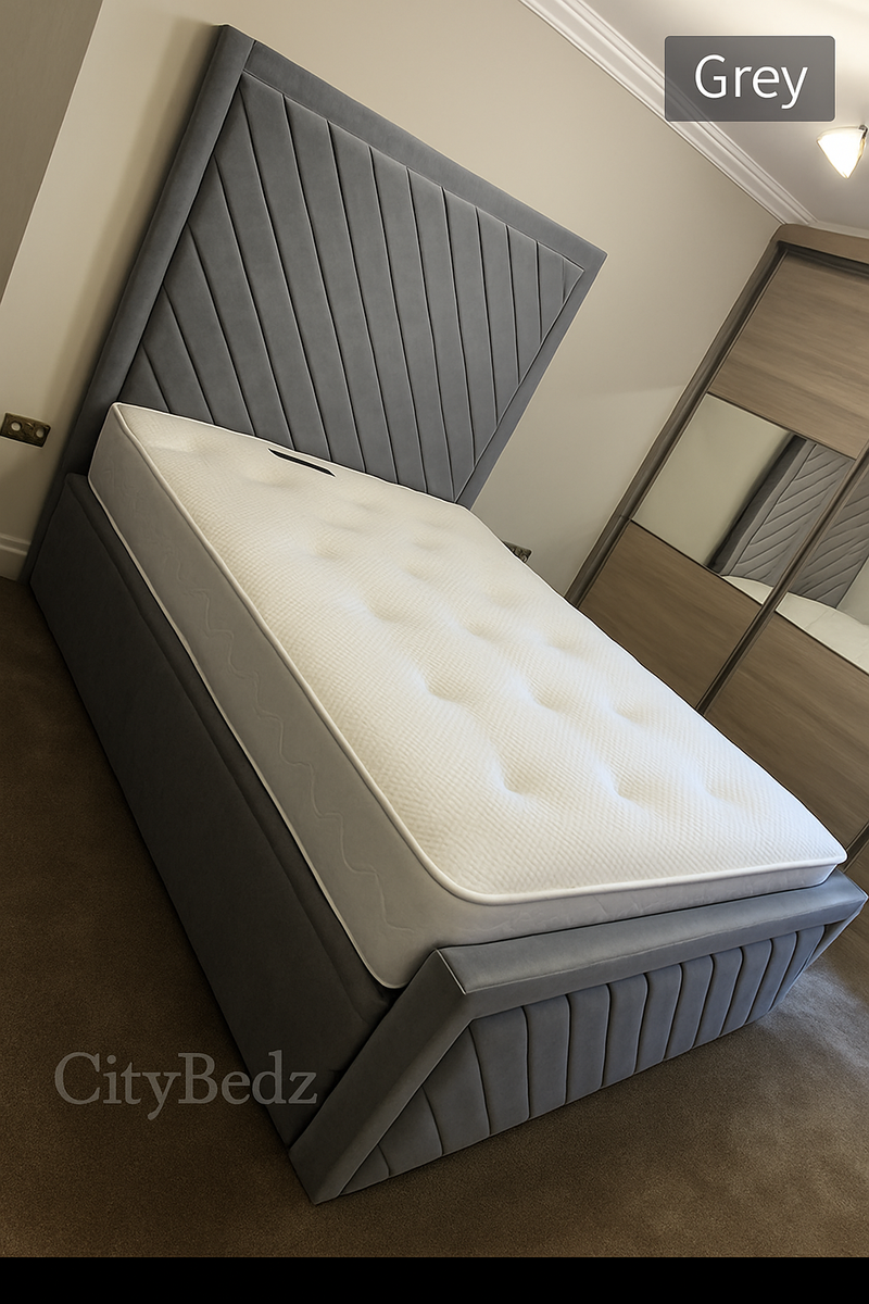 Plush Velvet Chevron Panel Bed