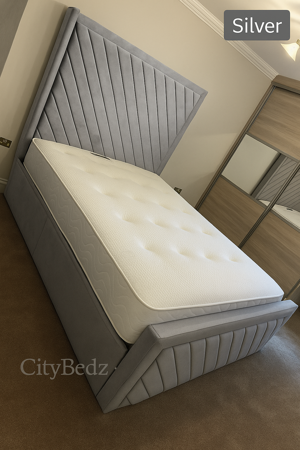 Plush Velvet Chevron Panel Bed