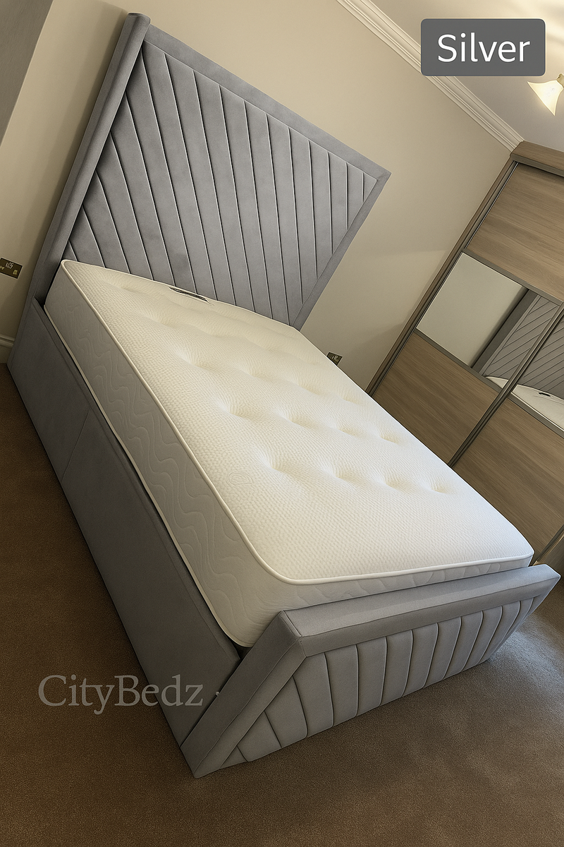 Plush Velvet Chevron Panel Bed