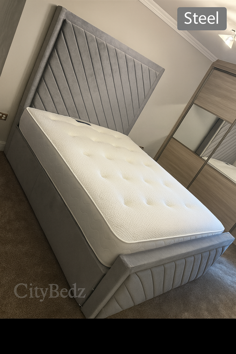 Plush Velvet Chevron Panel Bed