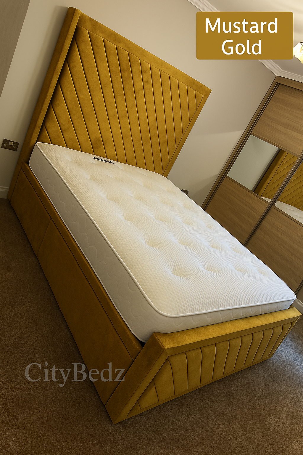 Plush Velvet Chevron Panel Bed
