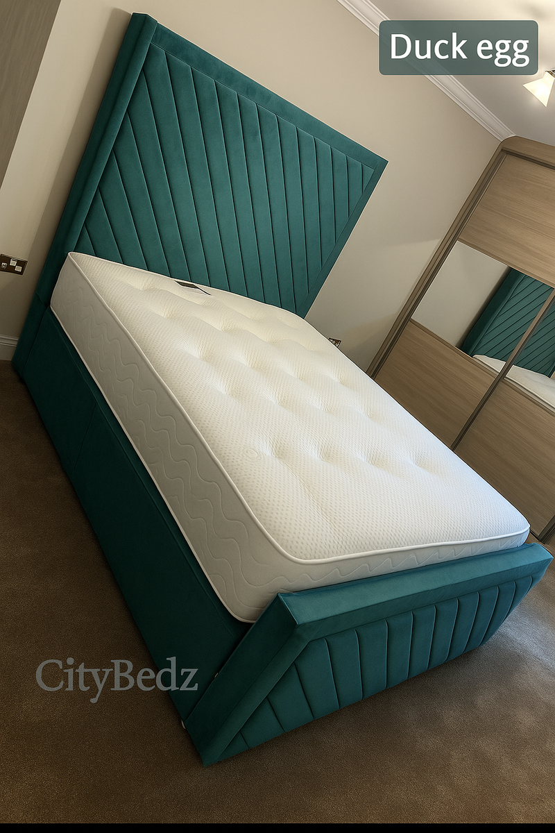 Plush Velvet Chevron Panel Bed
