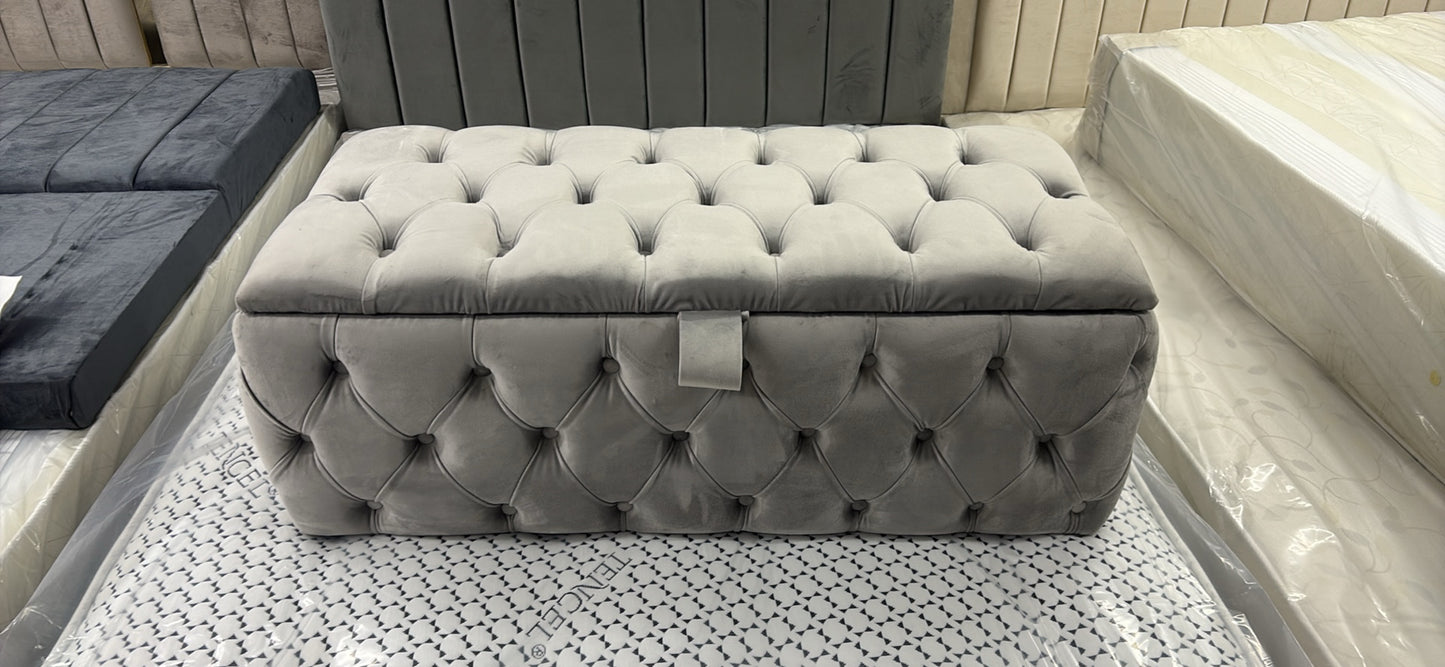 Luxury Grey Velvet Storage Ottoman